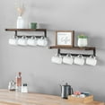 thumbnail image 2 of Mug Holder Wall Mounted Mug Rack with Hooks, Storage Floating Shelf Coffee Bar Accessories Wood Coffee Cup Hanger for Organizing Cooking Utensil Home Kitchen Decor, Brown, 2 of 4