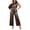 Coffee, variant on Womens Satin Two Piece Set Asymmetrical One Shoulder Top High Waist Wide Leg Pants Elegant Party Outfit Sky Blue XXXL(XXXL)