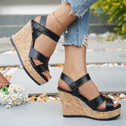 SACFOF Wide Width Platform Wedge Sandals for Women: Comfortable Low Heel Open-Toe Summer Shoes with Adjustable Ankle Strap