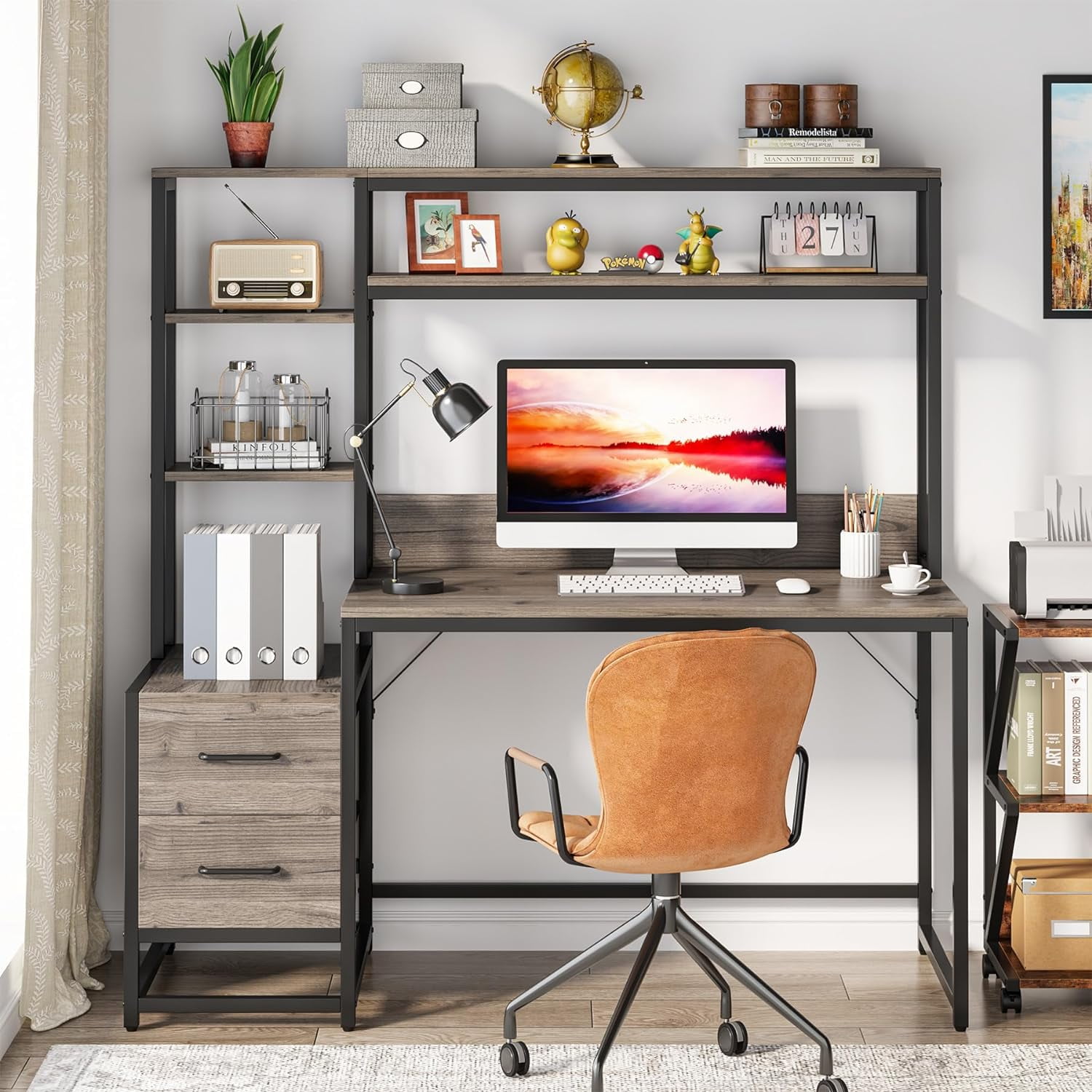 55 inch computer desk with storage shelves hutch online