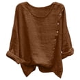 thumbnail image 4 of Paiwinds Women's Solid Color Linen Button Down Top Casual Long Sleeve Shirt with Side Pockets and Scoop Neck Lightweight Loose Blouse for Summer, 4 of 8