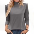 thumbnail image 2 of Ladies' Fashion Solid Color Fleece Ruffled Mock Neck Pullover Waveselvedge Half High Neck Long Sleeve Thickened Top, 2 of 5