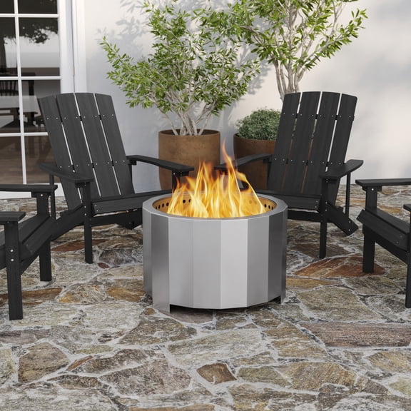Merrick Lane 27" Portable Stainless Steel Smokeless Wood Burning Outdoor Firepit with Waterproof Cover