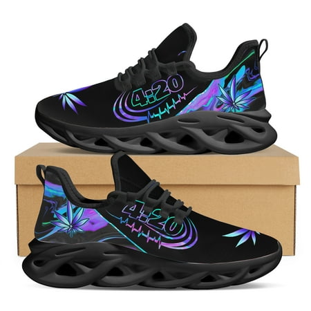

3D Green Weed Leaves Printing Athletic Shoes for Women Breathable Lace Comfort Femme Footwear Platform Sneakers luxury