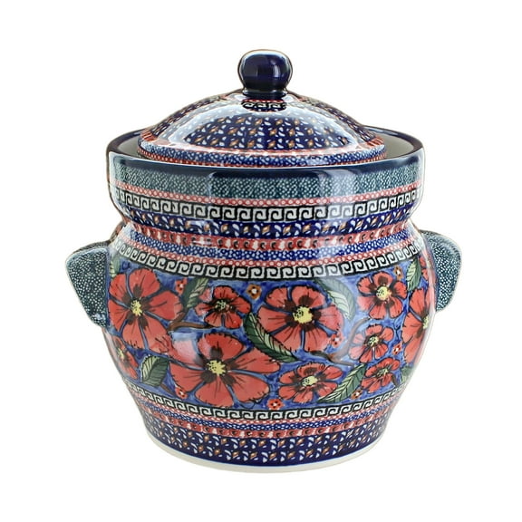Blue Rose Polish Pottery Jungle Flower Medium Container