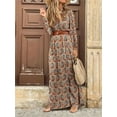 thumbnail image 1 of Baohd Robe pour Femme Style Bohème à Manches Longues Vêtements Dame Taille Haute Robe Maxi à Col en V, Rouge, P Brun G, 1 of 3