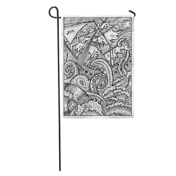 SIDONKU Kraken The Giant Octopus Fantasy Creatures Collection Engraved Line Drawing Garden Flag Decorative Flag House Banner 28x40 inch