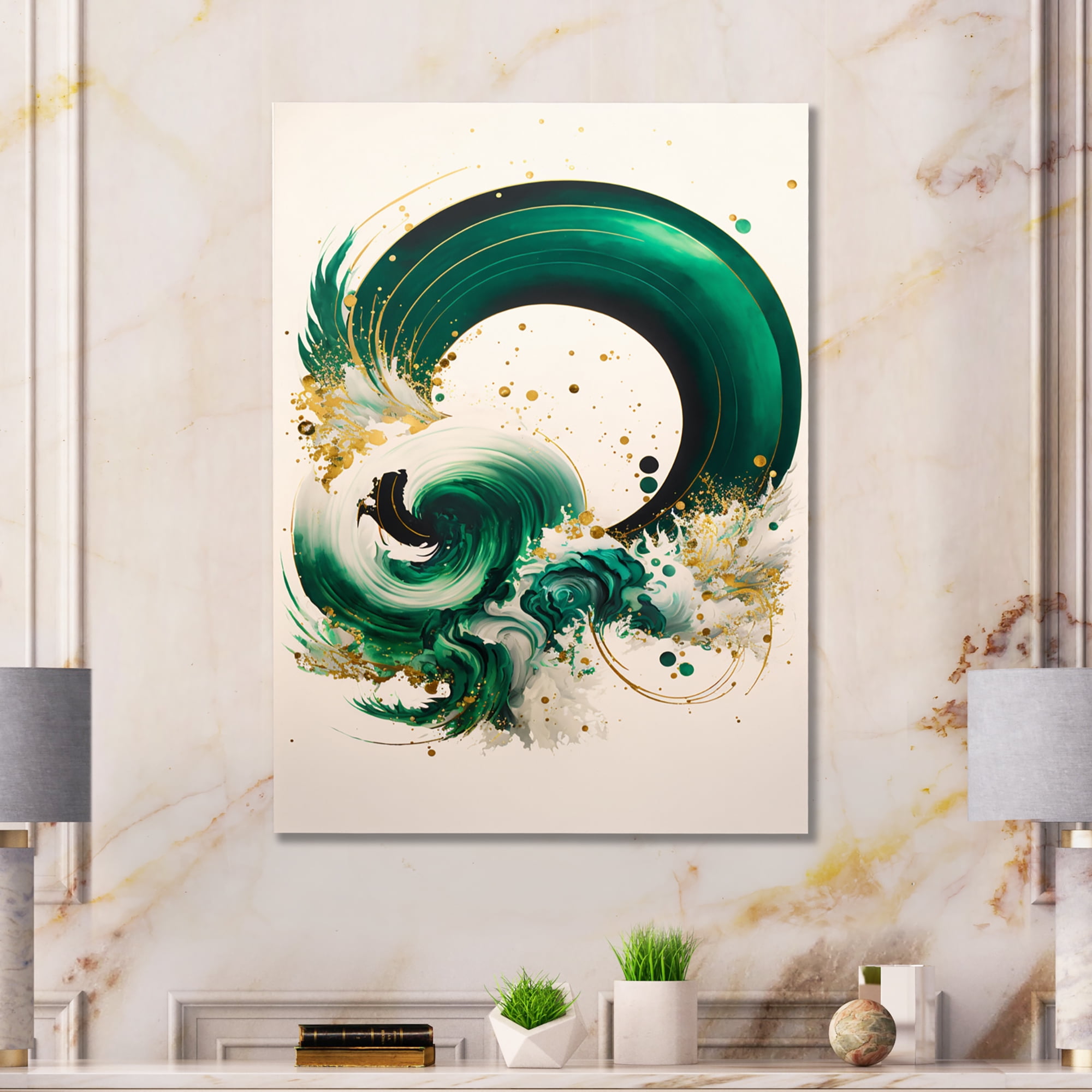 Designart Green Glamour Swirl Canvas Wall Art