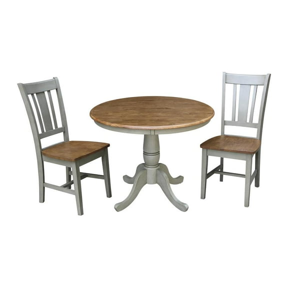 36" Round Solid Wood Distressed Hickory/Stone Dining Table With 2 Chairs