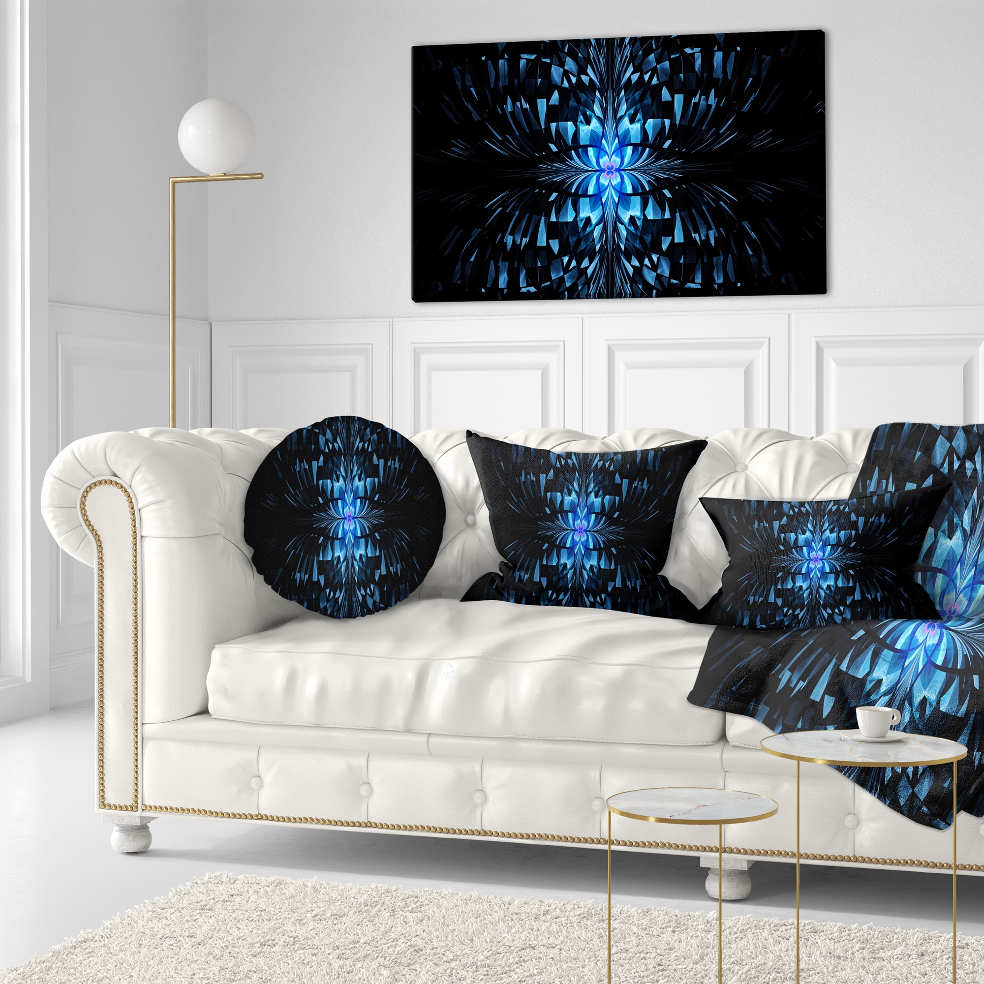 Designart Blue Butterfly Pattern on Black - Abstract Throw Pillow - 12x20