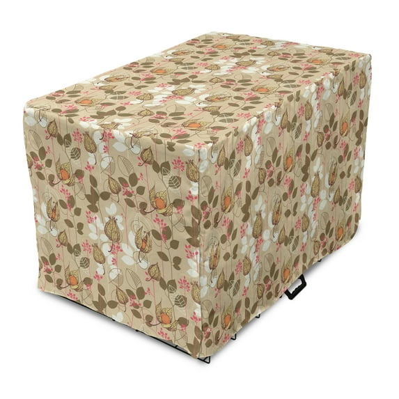 Autumn Dog Crate Cover, Seasonal Fruits and Leafs Vintage Botanical Print Soft Brown Toned Backdrop, Easy to Use Pet Kennel Cover Small Dogs Puppies Kittens, 7 Sizes, Sepia Multicolor, by Ambesonne