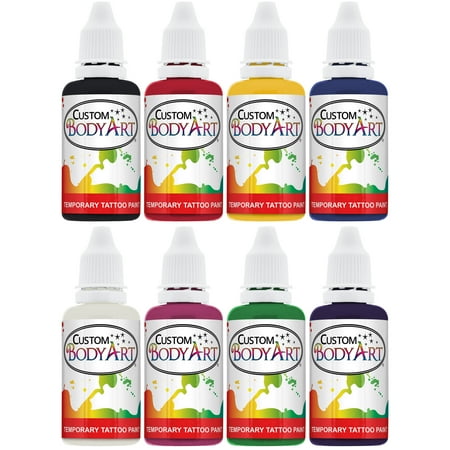 8 Color 1oz Custom Body Art Airbrush Temporary Tattoo Paint Set Ink Kit Stencil