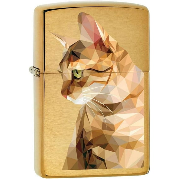 Zippo Lighter- Geometric Graphic Cats Felines Pets Brushed Brass Windproof Lighter #Z5272