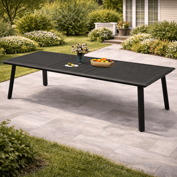 Crestlive Products 82" Outdoor Aluminum Patio Dining Table for 6-8 People with Umbrella Hole, Weather Resistant Outdoor Dining Table for Backyard, Patio, Garden, Black