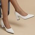 thumbnail image 2 of HSMQHJWE Pointed Toe Block Heel Pumps High Heels for Women Cute Slip On Office Party Dress Bridesmaid Bride Wedding Shoes White,8.5), 2 of 9