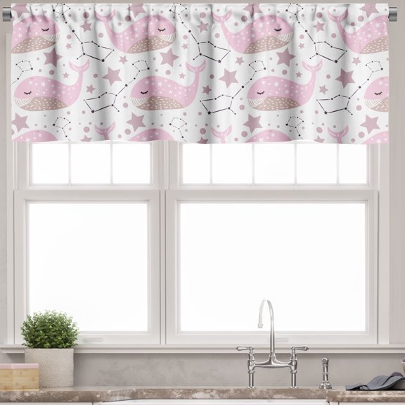Ambesonne Whale Valance Pack of 2, Nautical Animal Stars Sky, 54"X12", Pale Pink White