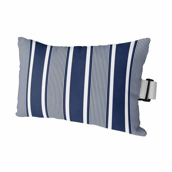 Navy Blue Stripe Outdoor Pillows for Chaise Lounge Chair Waterproof Lumbar Pillows with Insert&Adjustable Strap Beach Headrest Pillow Modern Striped Minimalist Geometric Lines Pool Pillow 11"x16"