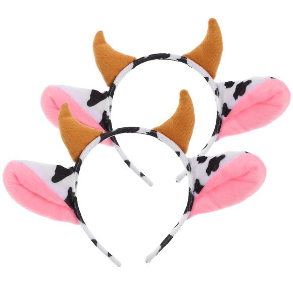 HEALEEP 2Pcs Cattle Headband with Lovely Dairy Cow Ears and Horns for Photo Props and Events