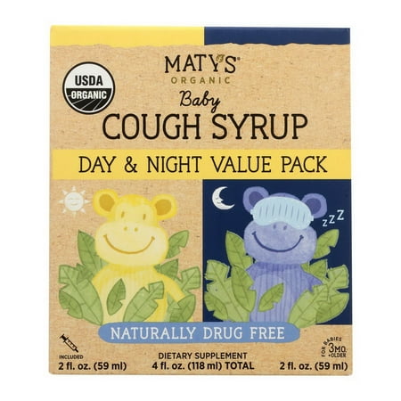 Maty’s Organic Children’s Cough Syrup Day & Night Value Pack - Organic Cough Syrup for Kids. Calms Cough All Day & All Night. 12 Fl Oz, 2 (The Best Cough Syrup For Kids)