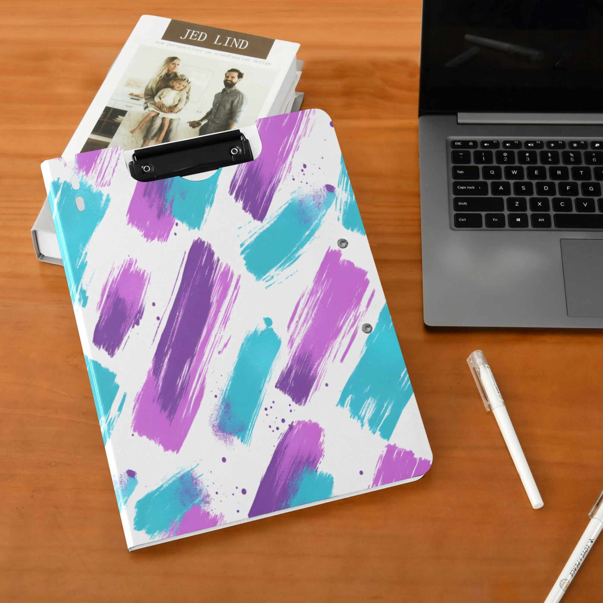 FORMRS A4 Clipboard Folder with Pen Holder Horizontal Foldable School Office Binder, Purple Drawing