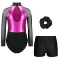 thumbnail image 2 of Alvivi Girls Gymnastics Leotards with Shorts Tumbling Dance Biketards Matching Hair Scrunchie Hot Pink&Black 12, 2 of 7