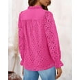 thumbnail image 2 of PRETTYGARDEN Women's Dressy Casual Blouse Tops Fall Puff Long Sleeve Button V Neck Hollow Out Lace Embroidered Shirts, 2 of 6