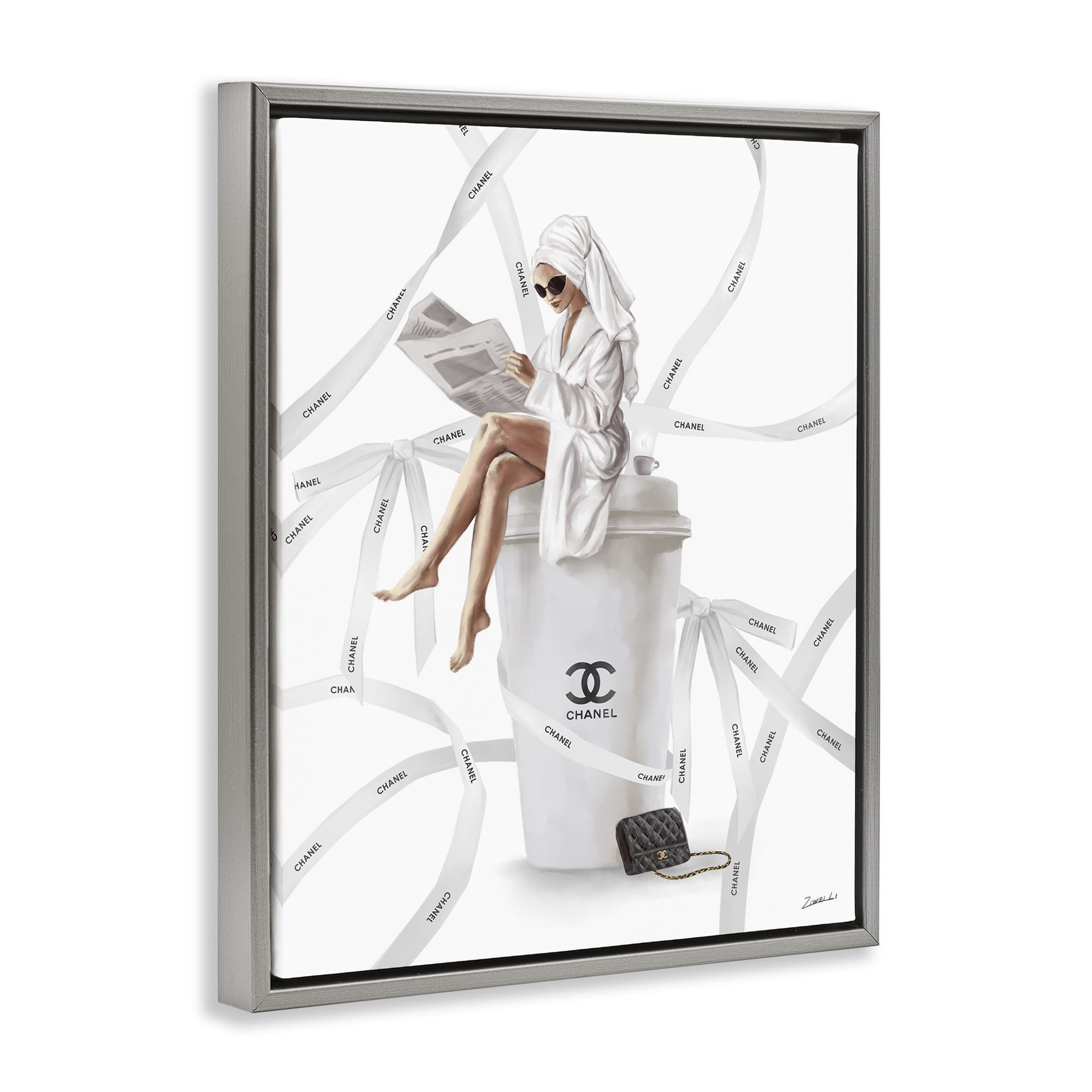 Stupell Industries Spa Girl in Bathrobe Typography Painting Gray Floater Framed Canvas Art Print Wall Art, 25 x 31