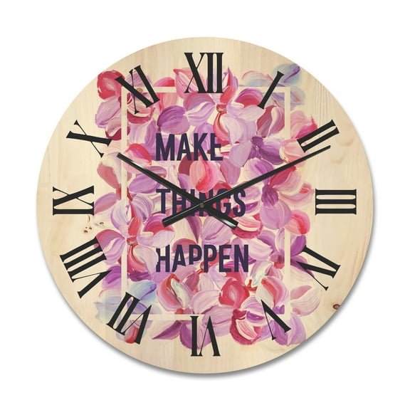Designart 'Make Things Happen On Purple Flowers' Traditional Wood Wall Clock