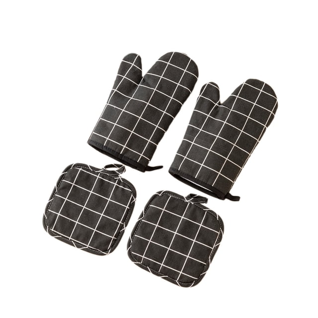 Heat Gloves for Cooking, Kitchen Microwave Thermal Insulation Gloves Thickened Plaid and Heat Protective Gloves Baking Cotton and Linen Oven Gloves Kitchen Gloves for Cooking