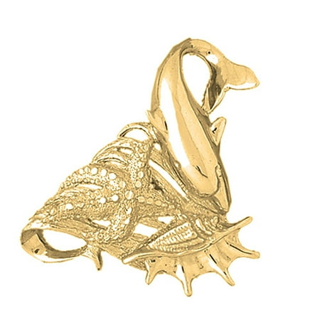 18K Yellow Gold Dolphins, Starfish, And Shell Pendant - 39 mm