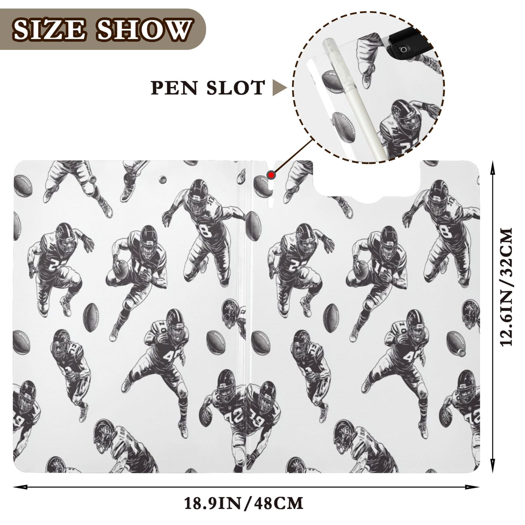 FORMRS A4 Clipboard Folder with Pen Holder Horizontal Foldable School Office Binder, Football Player Pattern