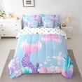 thumbnail image 2 of Manfei Kids Children Kawaii Mermaid Bedding Comforter Set 7pcs,Cartoon Marine Animal Queen Bedding Sets Super Cozy,Cute Sea Wildlife Queen Sheet Sets,Super Cozy Room Decor,Reversible, 2 of 8