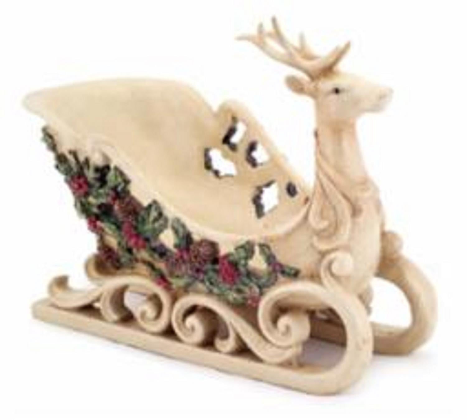 9 Reindeer Sleigh With Holly And Berry Accent Table Top 9 Reindeer Sleigh With Holly And Berry Accent Table Top Decoration