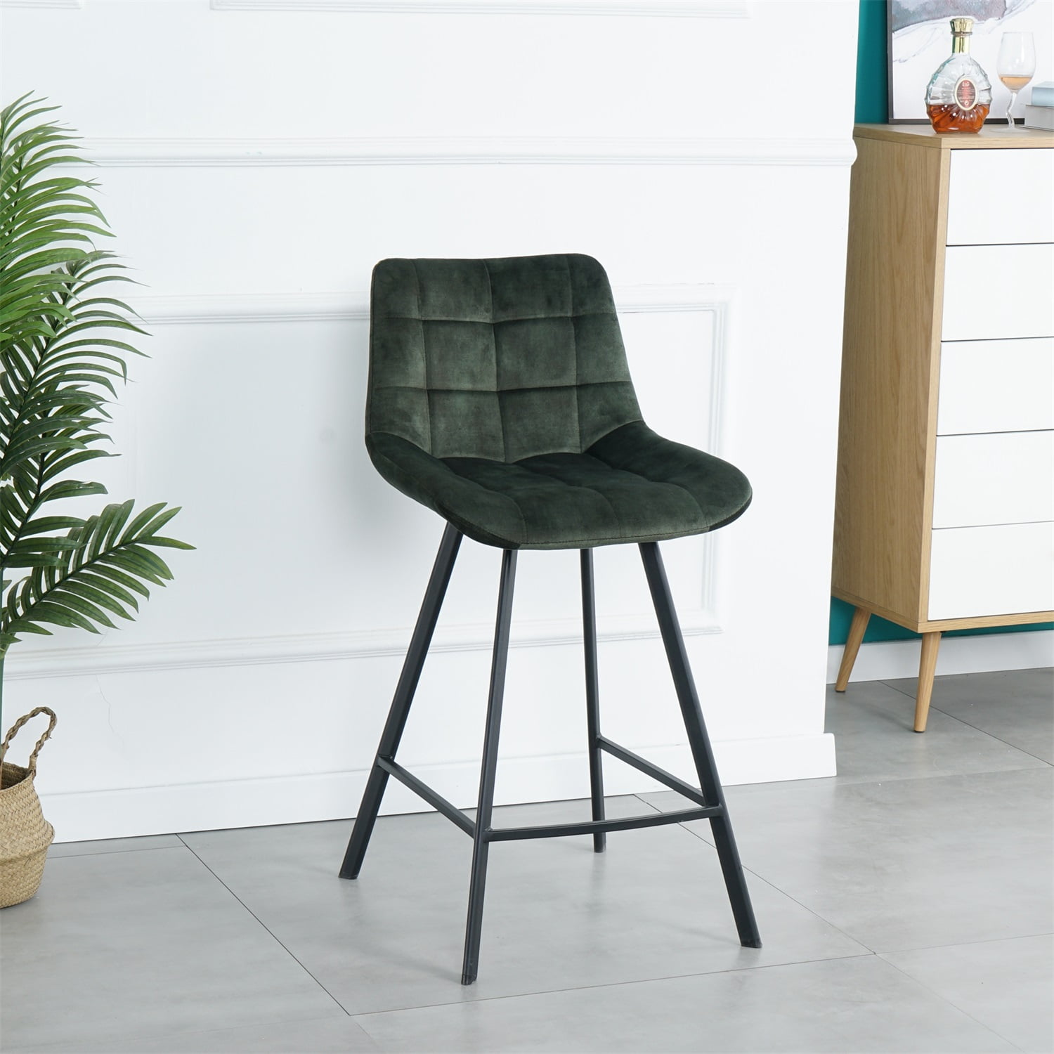 Kadyn Modern Iron High Counter Leisure Bar Chair, Comfortable Nordic Metal Bar Stool Set of 2, Metal Bar Chair for Kitchen Counter, Green