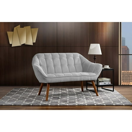 - Couch for Living Room, Tufted Linen Fabric Love Seat (Light Grey)