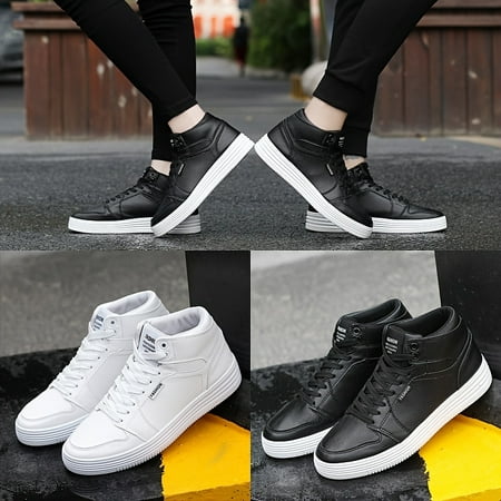 

Lightweight High Top Lace Up Skate Sneakers Fashion Solid Versatile Flat Height Increase Sports Shoes Women s Footwear