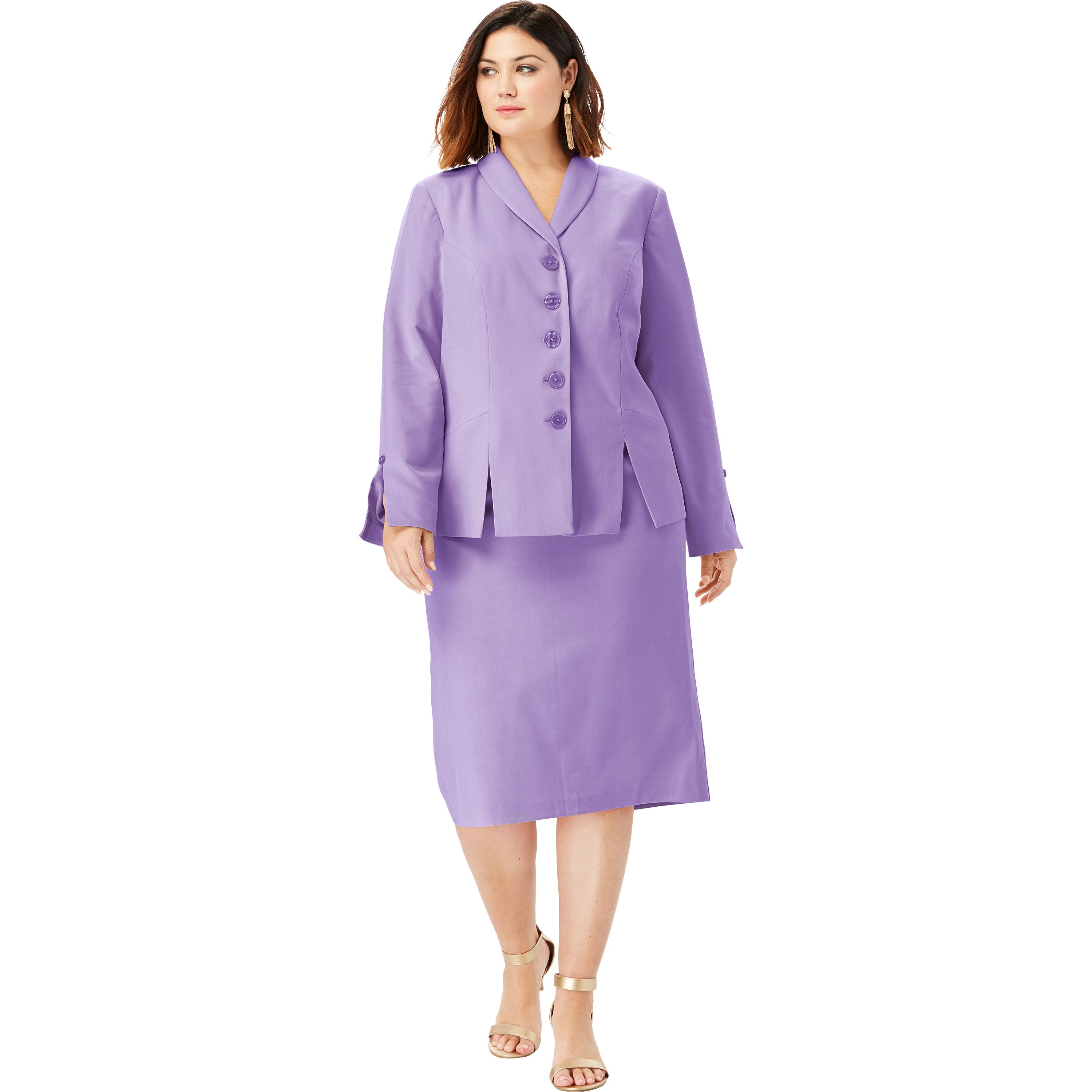 Roamans Womens Plus Size Two-Piece Skirt Suit with Shawl-Collar Jacket