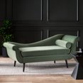 thumbnail image 2 of GDF Studio Jakyrah Contemporary Chaise Lounge with Scroll Arms, Sage Green Velvet and Dark Brown, 2 of 10