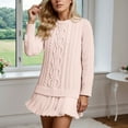 thumbnail image 2 of Cable Knit Sweater Dress Women's Crewneck Long Sleeve Pleated Patchwork Tunic Top with Skirt Hem Casual Fall Fashion Daily Wear Outfit, 2 of 4