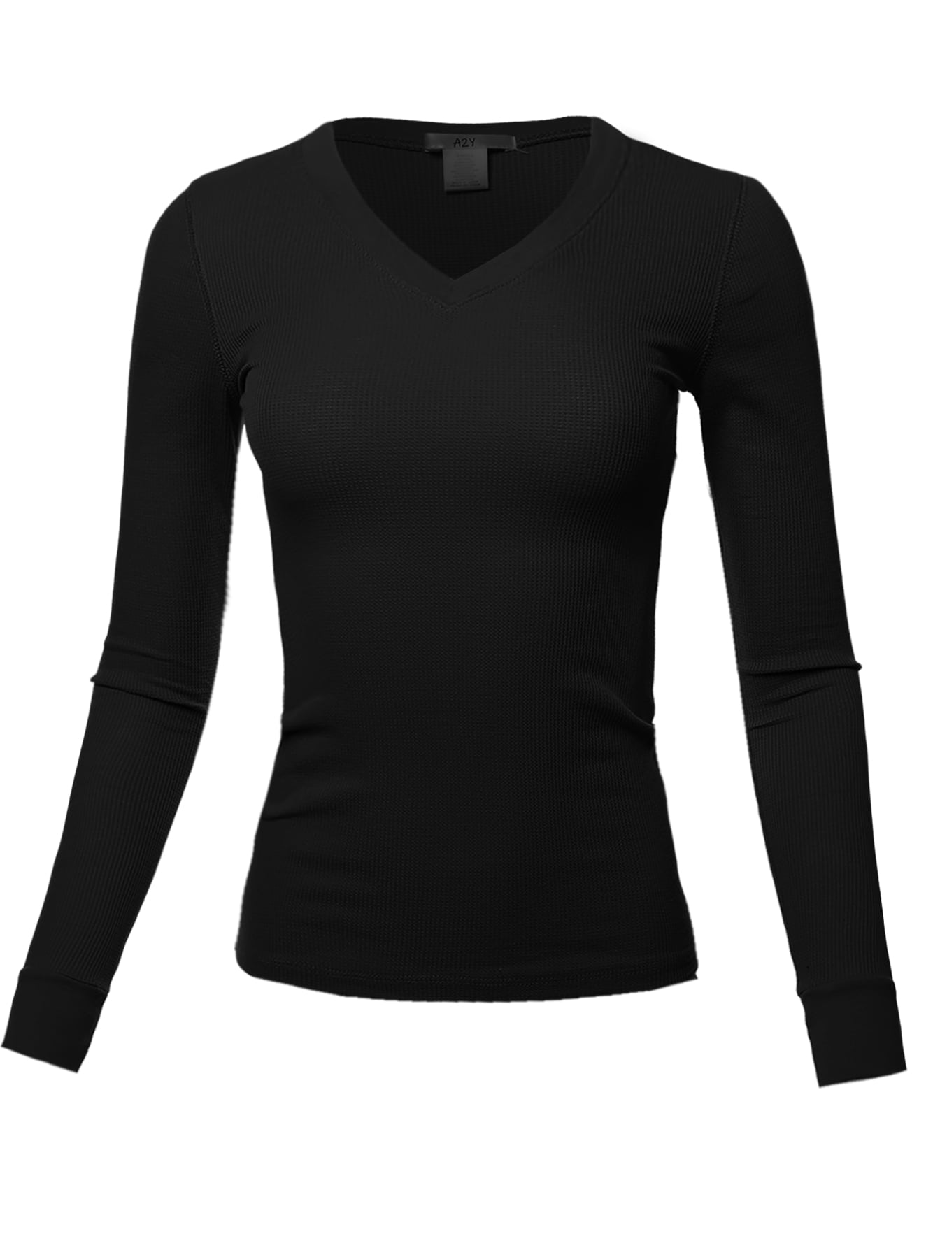 A2Y Women's Basic Solid Fitted Long Sleeve V-Neck Thermal Top 