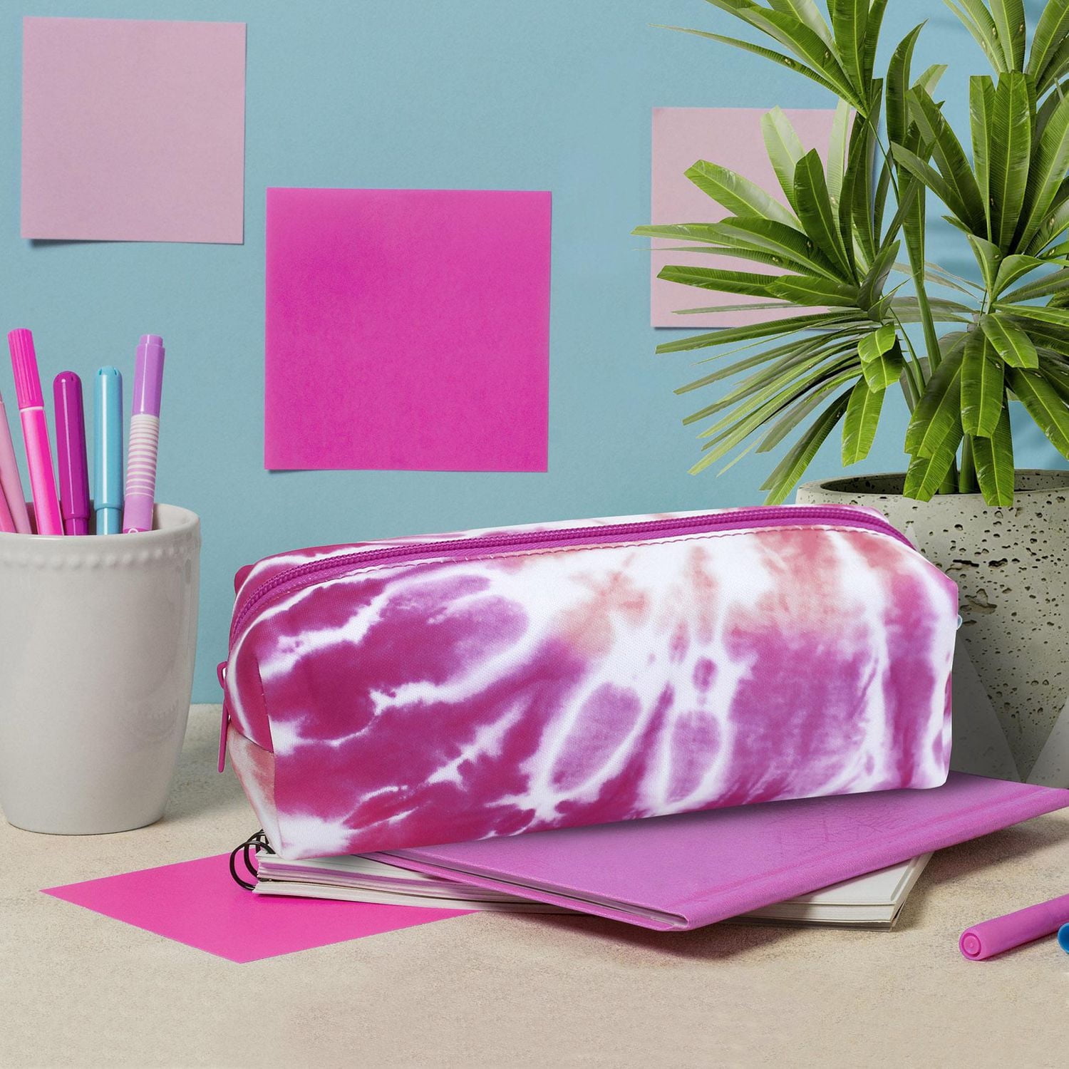 Pen + Gear Tie Dye Print EVA Pencil Pouch in Pink and White