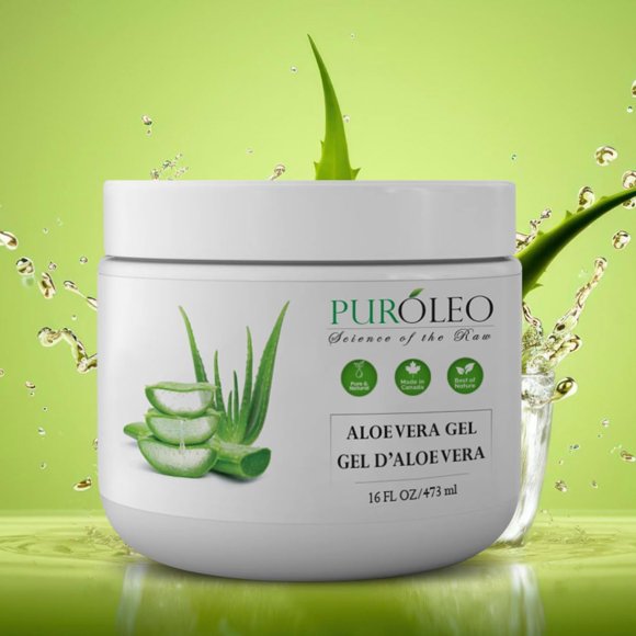 PUROLEO Aloe vera gel 16 Fl Oz/473 ML (Made in Canada) aloe vera gel for face aloe vera gel for hair aloe vera gel for skin Made from aloe vera gel Explore the Goodness - 100% Pure Aloe Vera Gel