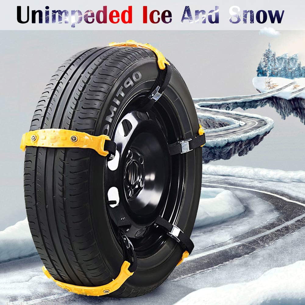 Yellow A Diagtree 10 PCS Anti Slip Snow Chains for SUV Car Adjustable Universal Emergency Thickening Anti Skid Tire Chain,Winter Driving Security Chains,Traction Mud Snow Chains 