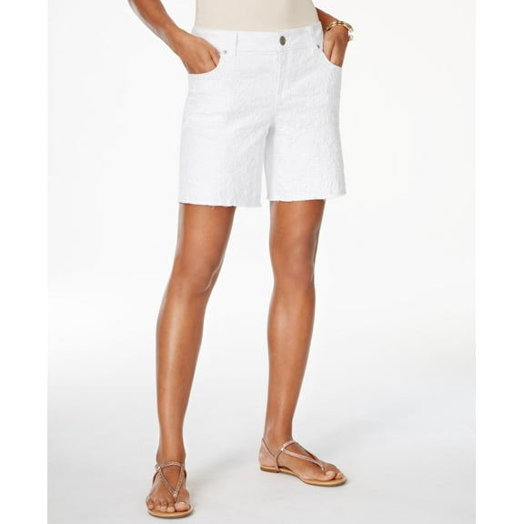 INC International Concepts Embroidered Denim Shorts White Denim 2