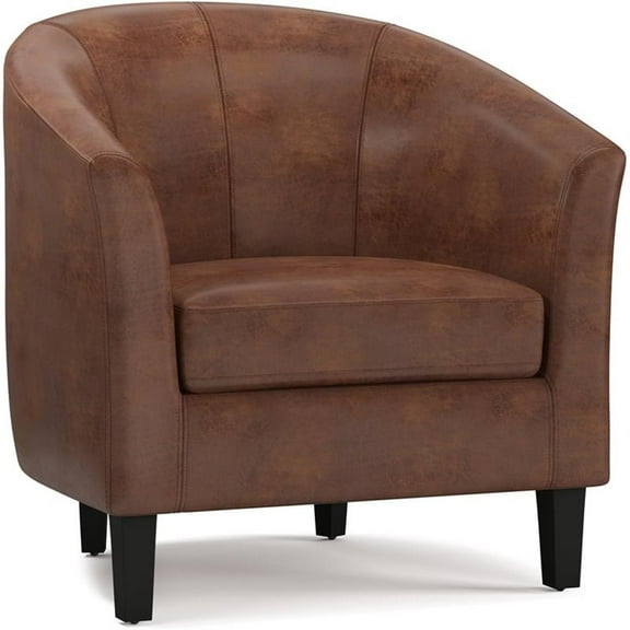 Pemberly Row 30" Contemporary Tub Chair in Saddle Brown Faux Leather
