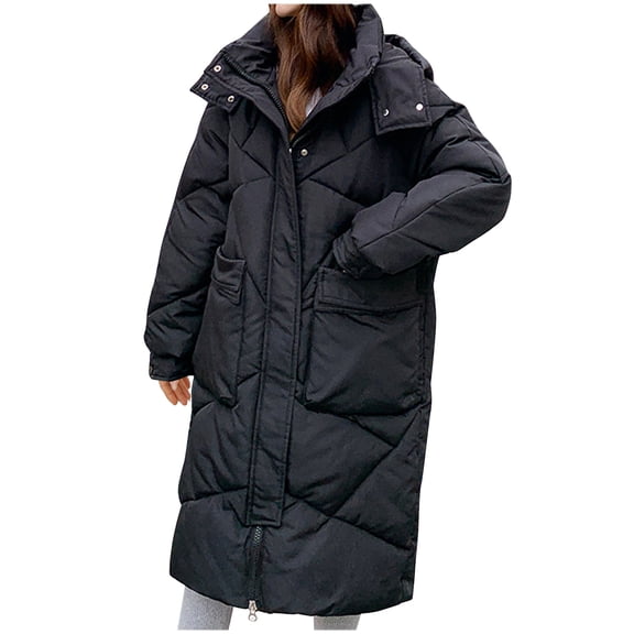 jtjvou Women's Full Zip Up Parka Coats Long Puffer Winter Coat Trendy 2023 Padded Down Jackets Faux Fur Hood for Women Black,XL