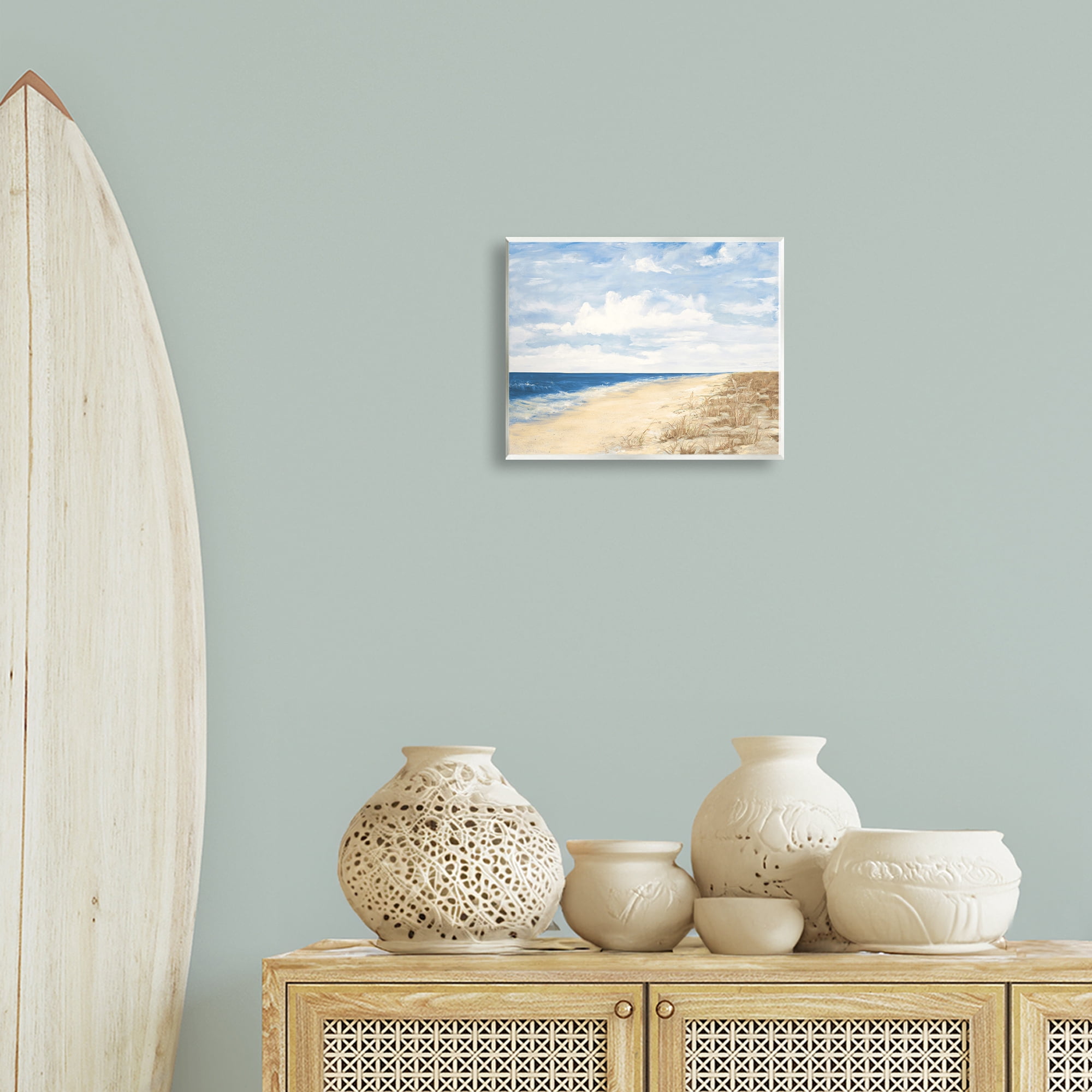 Stupell Industries Calm Beach Painting Coastal Painting Unframed Art Print Wall Art, 14 x 11
