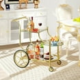 thumbnail image 5 of Glass Rolling Bar Cart, Rolling Serving Cart with 3-Tier Shelf, Directional Wheels & Universal Wheels, Mobile Wine Tea Serving Cart for Hotel, Club & Home (Gold), 5 of 14