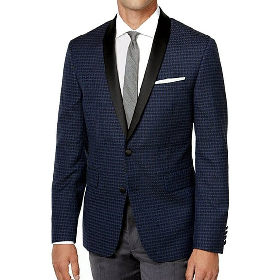 NEW Navy Blue Black Mens Size 42 Long Two Button Blazer