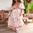thumbnail image 2 of Robe de Fête Florale pour Femmes avec Manches Courtes et Col en V Profond, 2 of 9